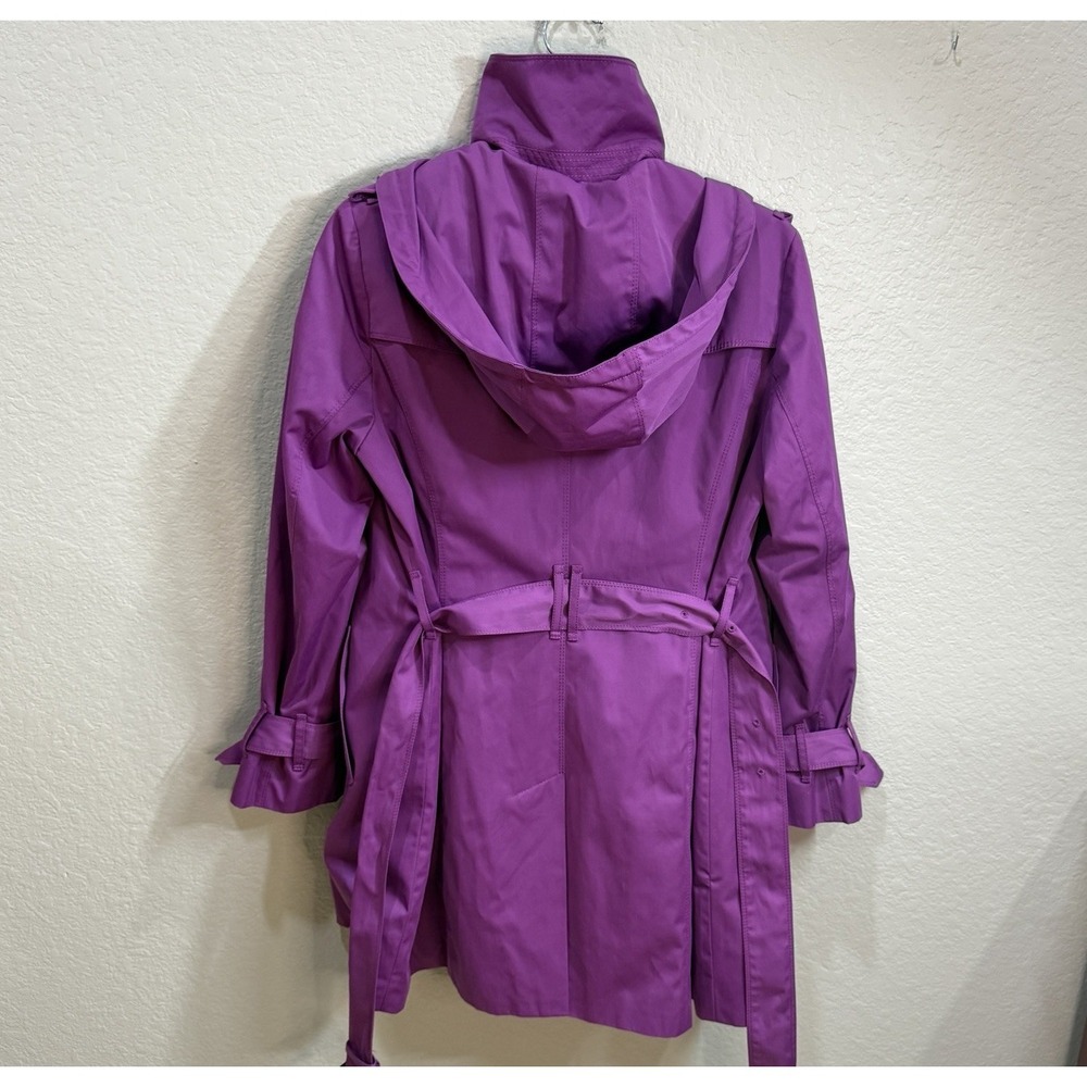 LONDON FOG Trench Coat Purple Grape Jacket With Hoodie & Belt Women Size PM - Picture 10 of 10